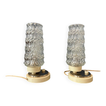 Lot de 2 lampes de chevet en cristal clair de style milieu du siècle