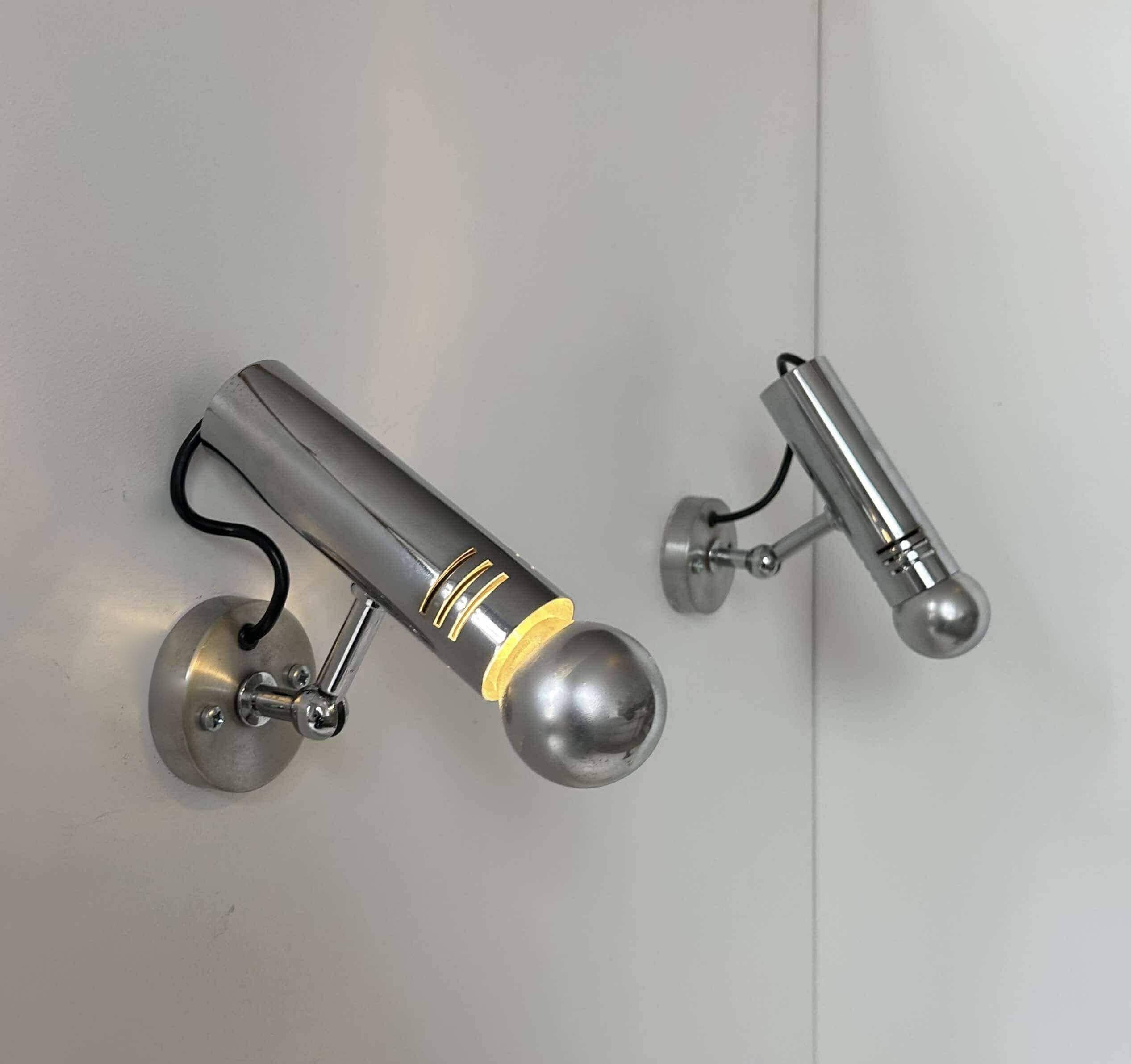 Pair of vintage adjustable wall lights, chromed metal, France 1970