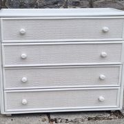 White Maugrion chest of drawers, wood and rattan, 80s