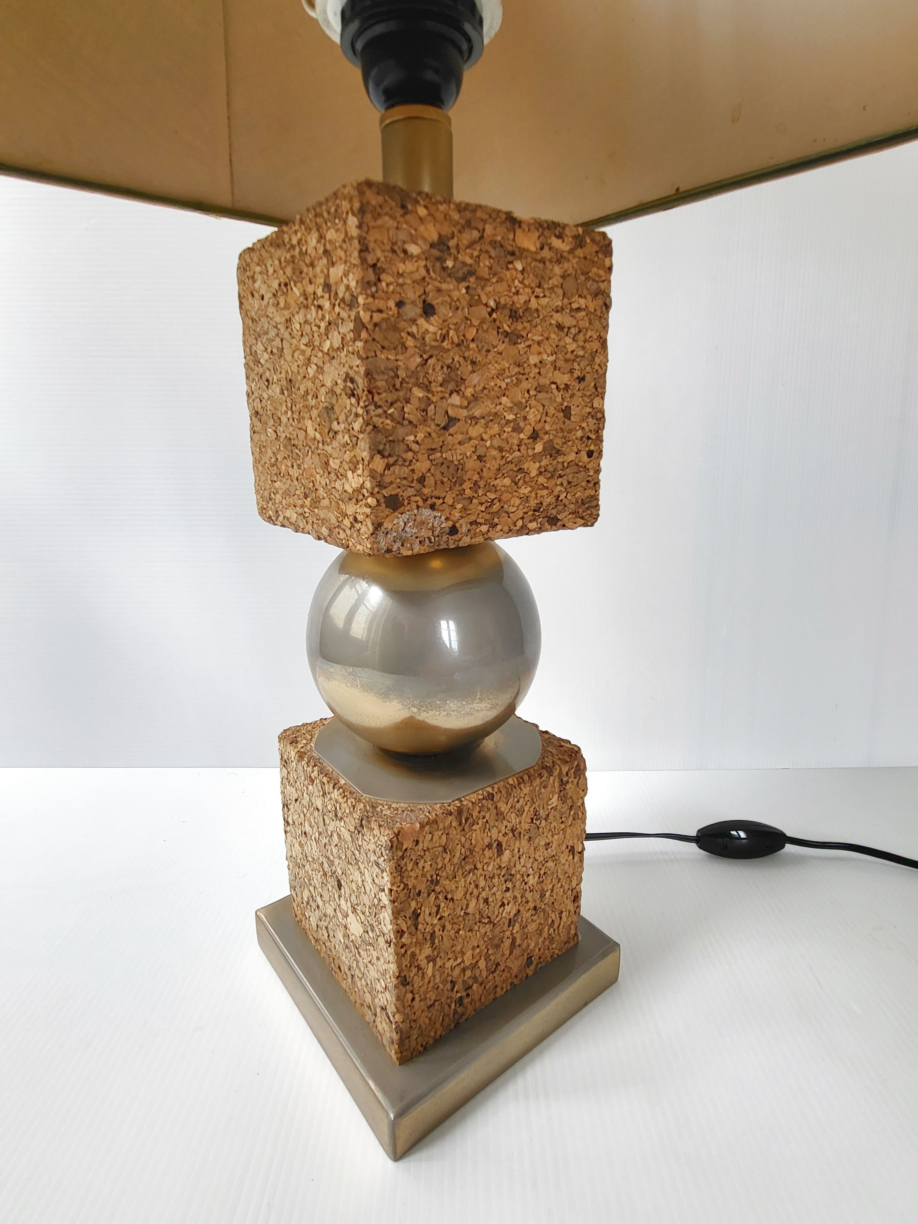 Vintage 1970 lamp in cork & metal