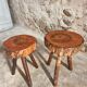 Vintage wooden tripod stools, set of 2, France 1960s