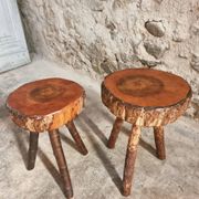 Vintage wooden tripod stools, set of 2, France 1960s