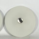 Stilux Milano, pair of round opaline glass ceiling lamps. 1960s