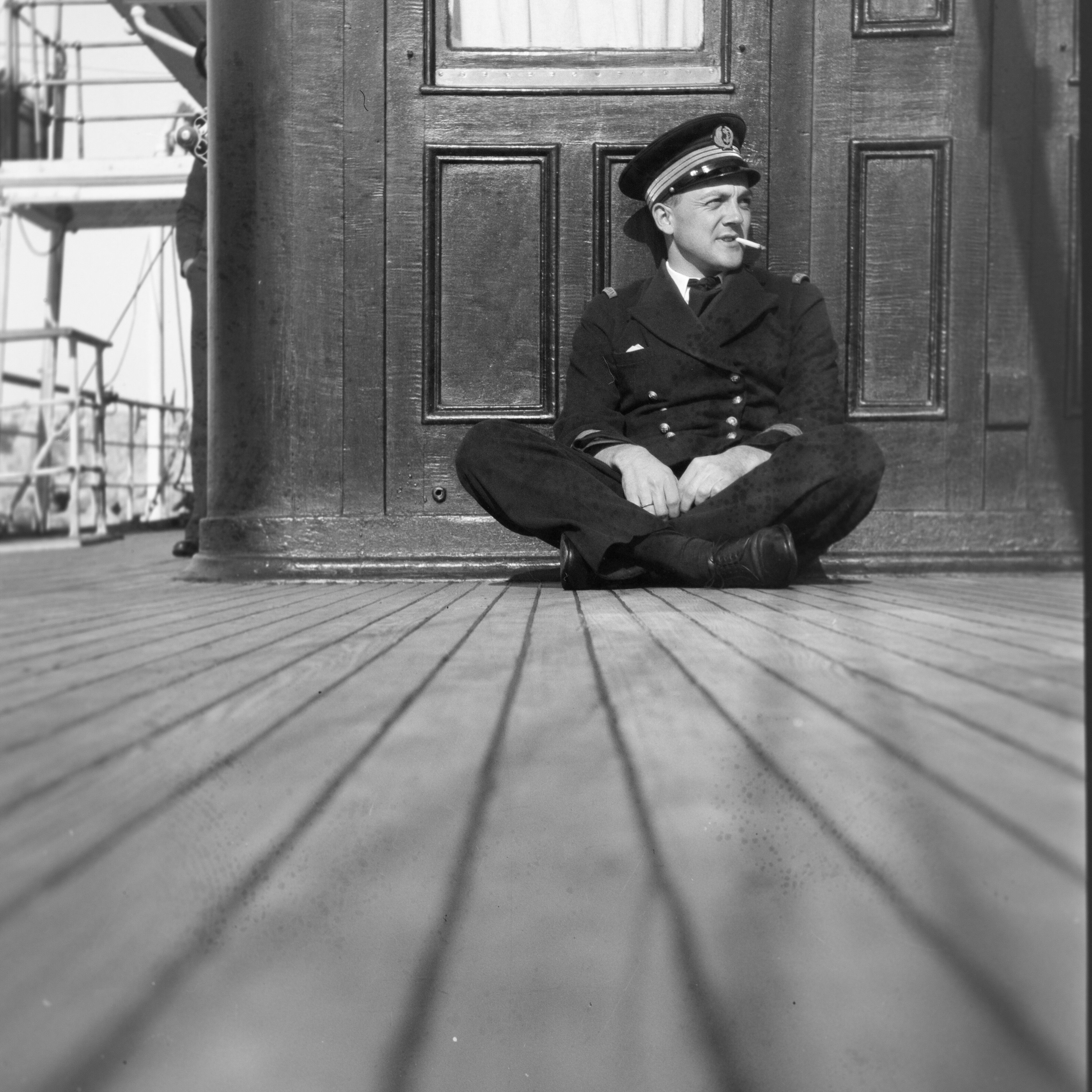 Vintage marine photo on the deck of a boat. Recent draw 30x50cm on barium paper