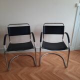 Pair of leather and chrome armchairs made in italy 70s-80s