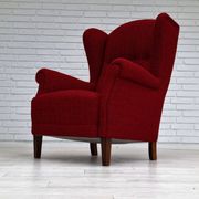 50s, Danish design, refurbished chair, furniture wool, mahogany wood