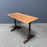 Table de bistrot ancienne française avec plateau en bois d'orme clair