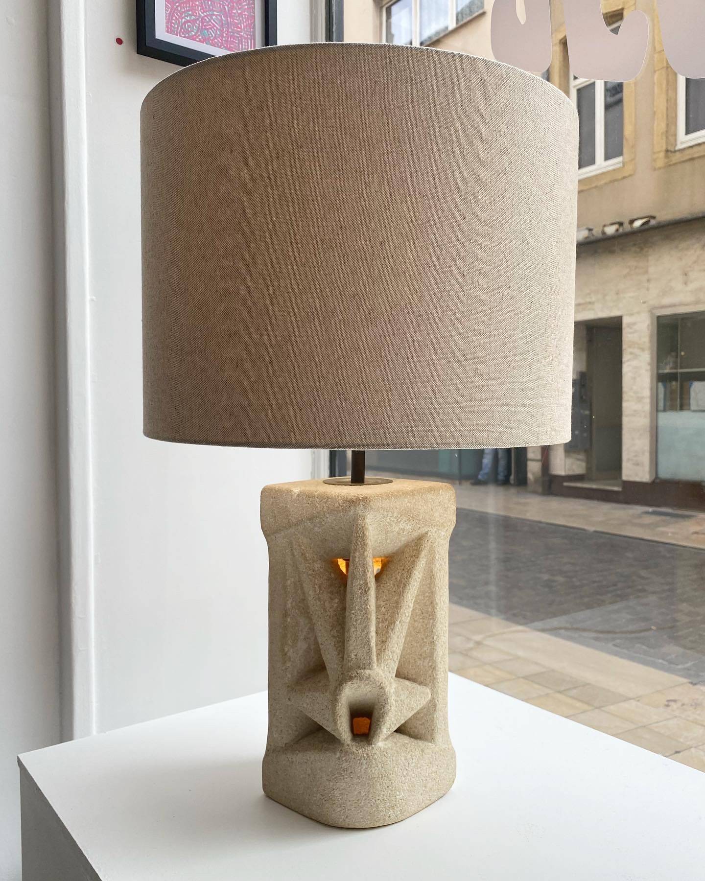 Stone lamp carved by Albert Tormos, vintage