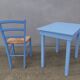 side table + blue wooden chair