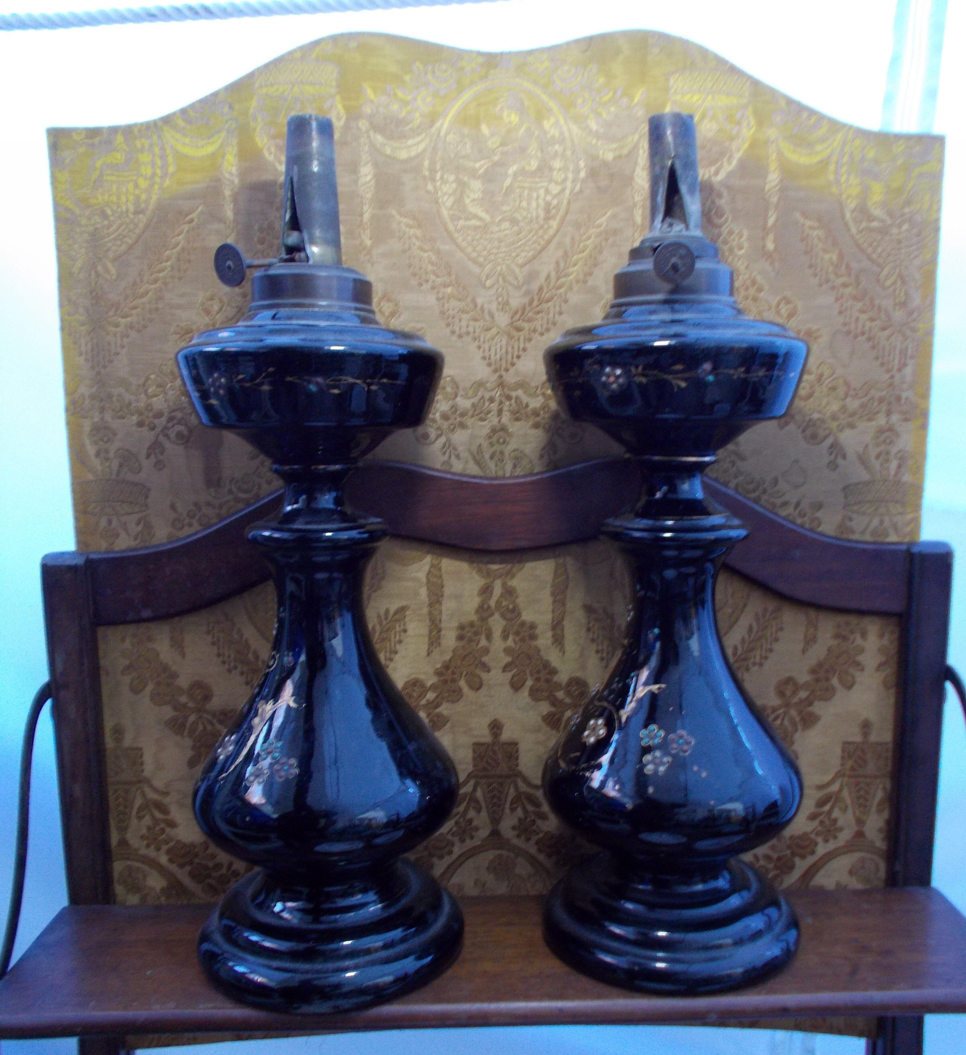 Paire de lampes pétrole en verre époque Napoleon III XIXème