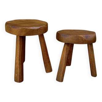 Pair of small solid wood stools – Handcrafted brutalist style