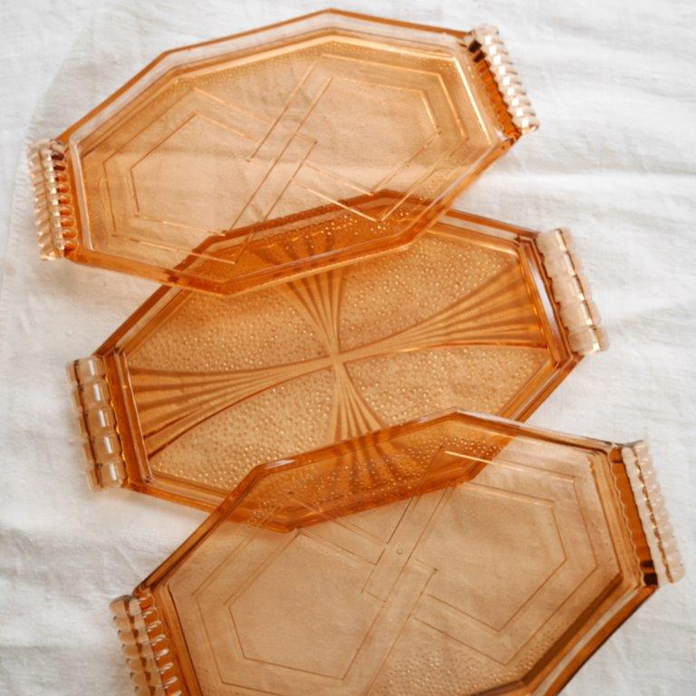 Lot de 3 plateaux en verre orange