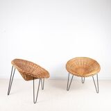 Pair of wicker "basket" armchairs