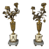 Paire de candélabres vases aux fleurs marbre et bronze XIXeme siecle