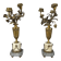 Pair of candelabra vases with flowers in marble and bronze, 19th century.