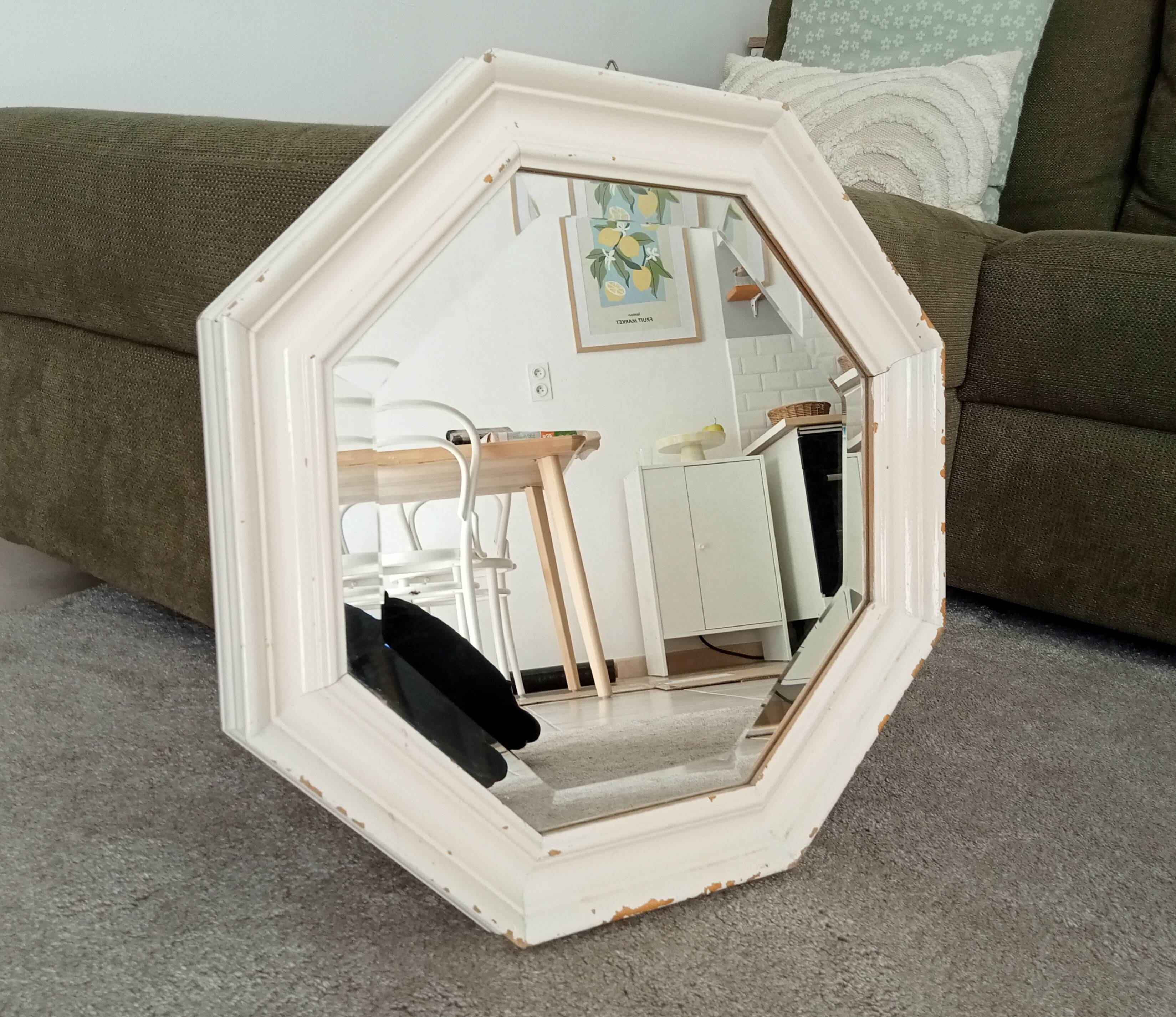 Miroir vintage octogonale biseauté style shabby chic