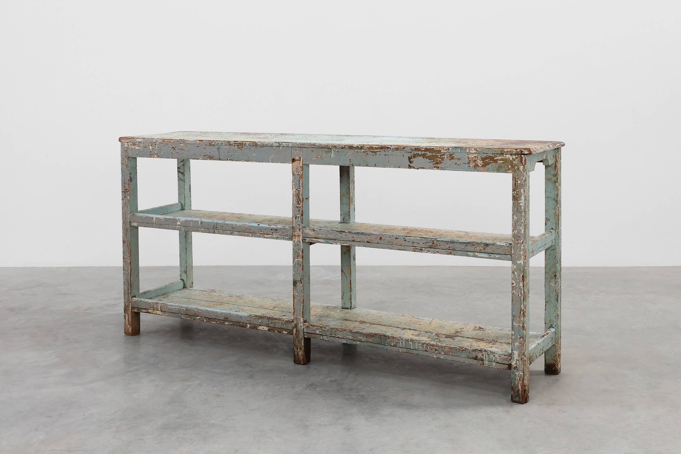 Industrial console with patina of old layers of paint, France ca. 1900