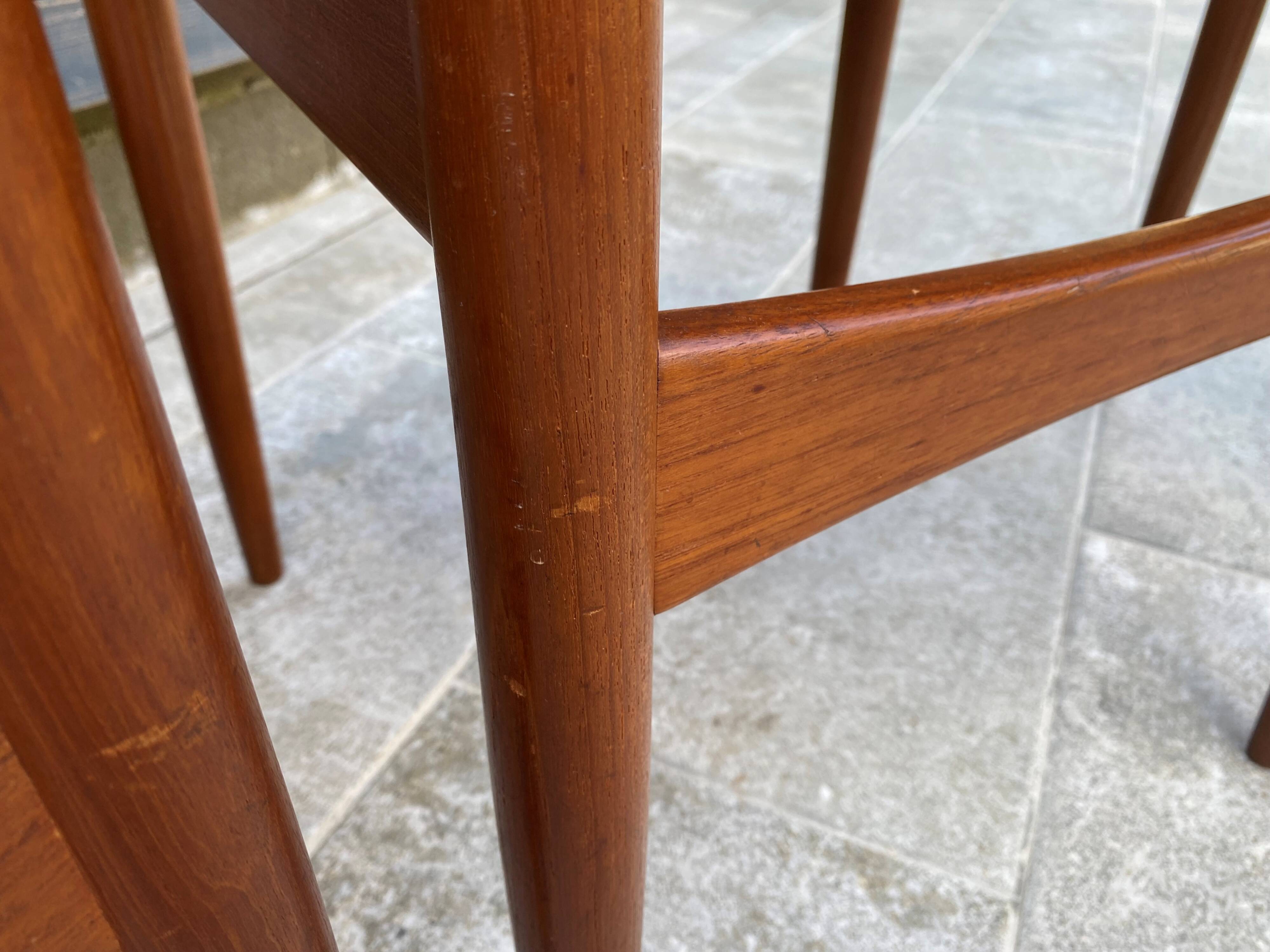 Set of 4 Scandinavian chairs by Johannes Andersen, Vamo Sonderborg, teak and imitation leather, 1960