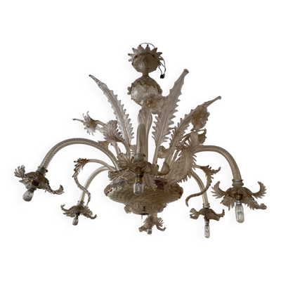 Grand lustre vénitien vintage en verre de Murano poudré d'or (6 bras)