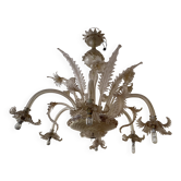 Grand lustre vénitien vintage en verre de Murano poudré d'or (6 bras)