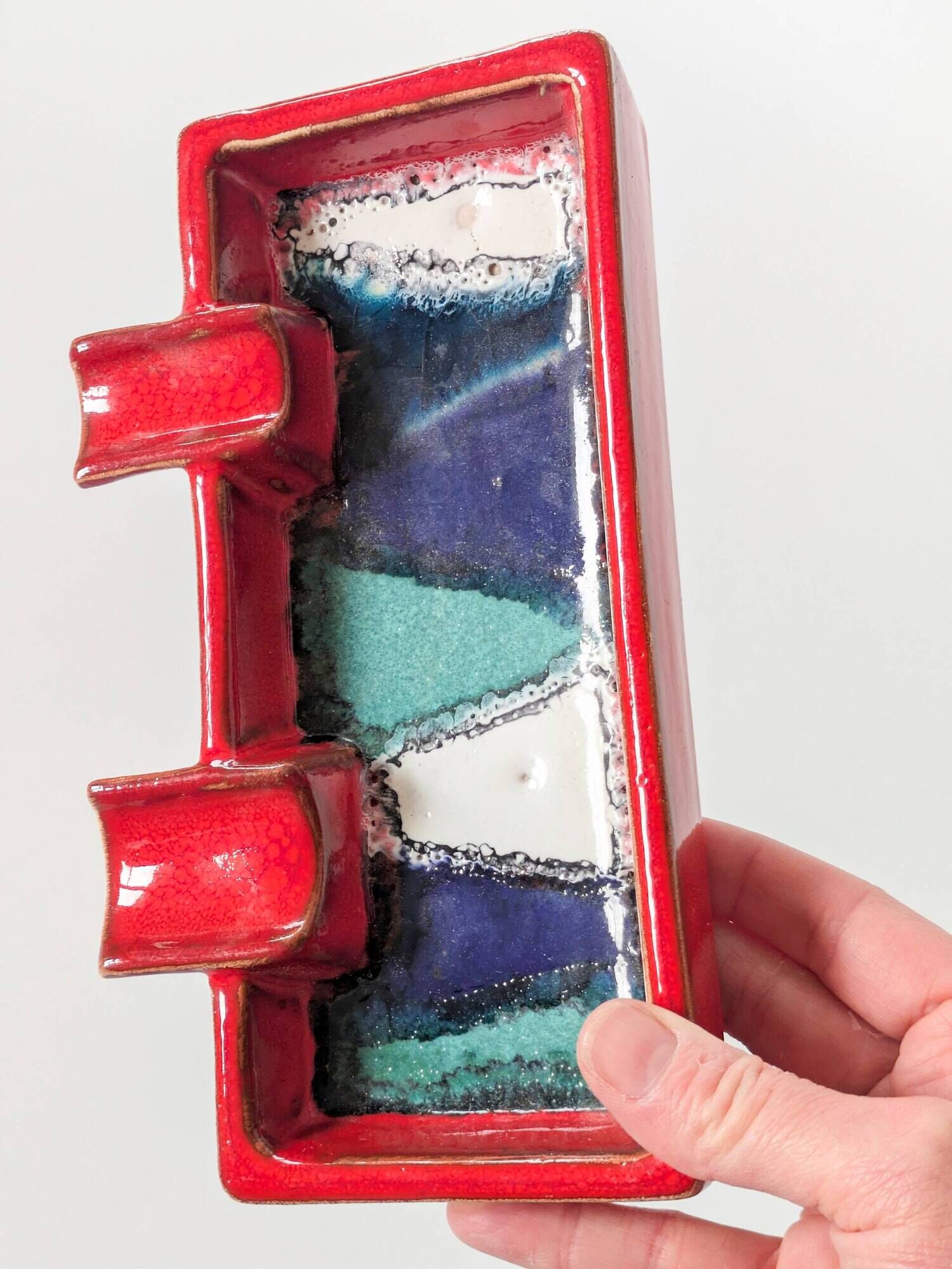 Mid-century ceramic brutalist ashtray catchall fat lava