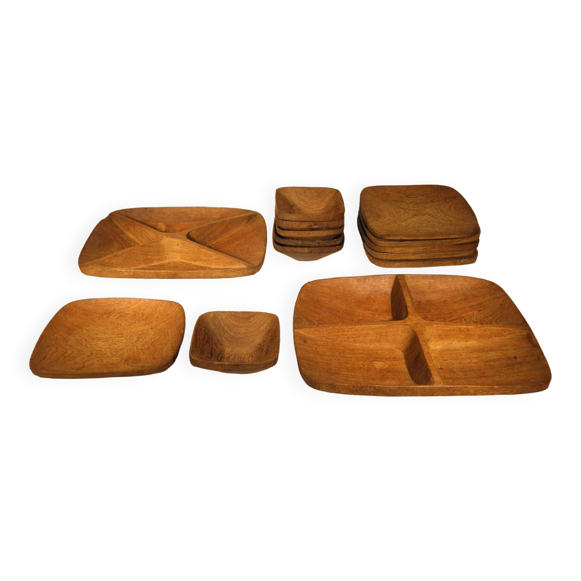 Exotic wood plate and bowl tray set