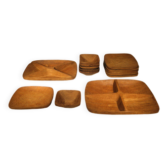 Exotic wood plate and bowl tray set