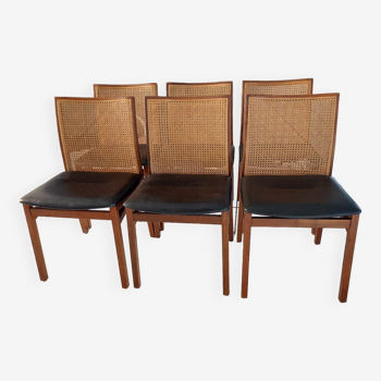 Suite of 6 vintage Scandinavian teak chairs 1970