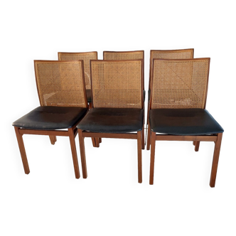 Suite of 6 vintage Scandinavian teak chairs 1970
