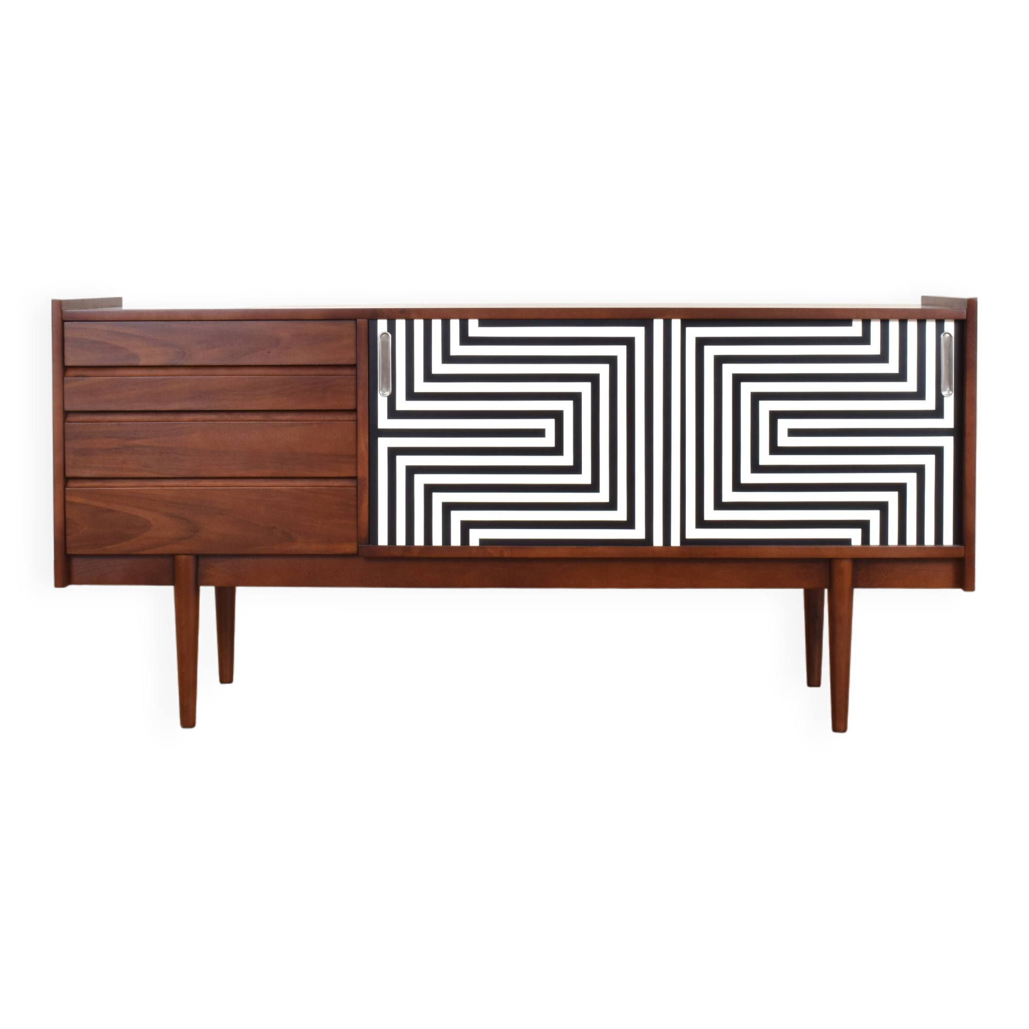 Enfilade Op-Art Mid-Century en Noyer Peint à la Main de Bytomskie Fabryki Mebli, 1960s.