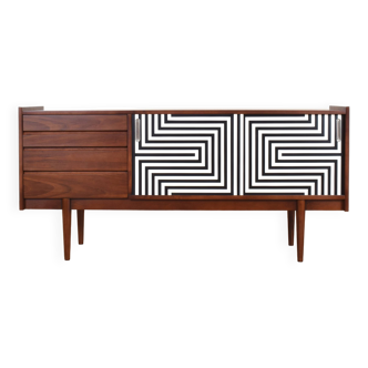 Enfilade Op-Art Mid-Century en Noyer Peint à la Main de Bytomskie Fabryki Mebli, 1960s.