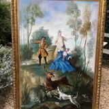 Large hunting painting after Oudry signed Dagher .oil on canvas framed