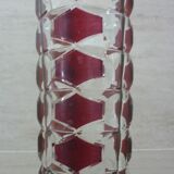 Pair of red and transparent triangular vases in vintage glass