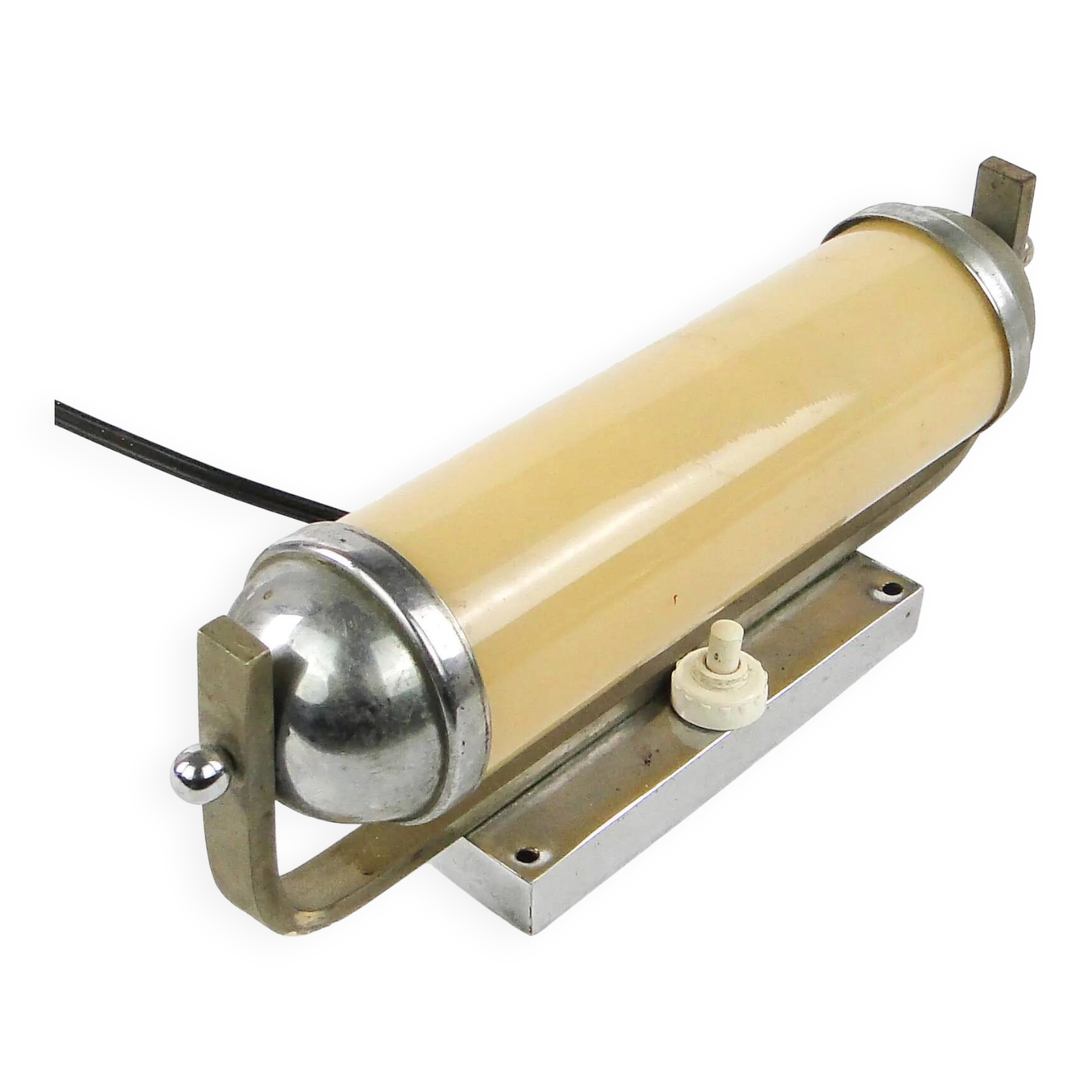 Art Deco wall lamp, functionalism, chrome-plated brass, Czechoslovakia, 1950s