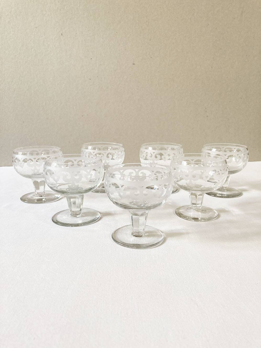 Antique engraved crystal aperitif glasses