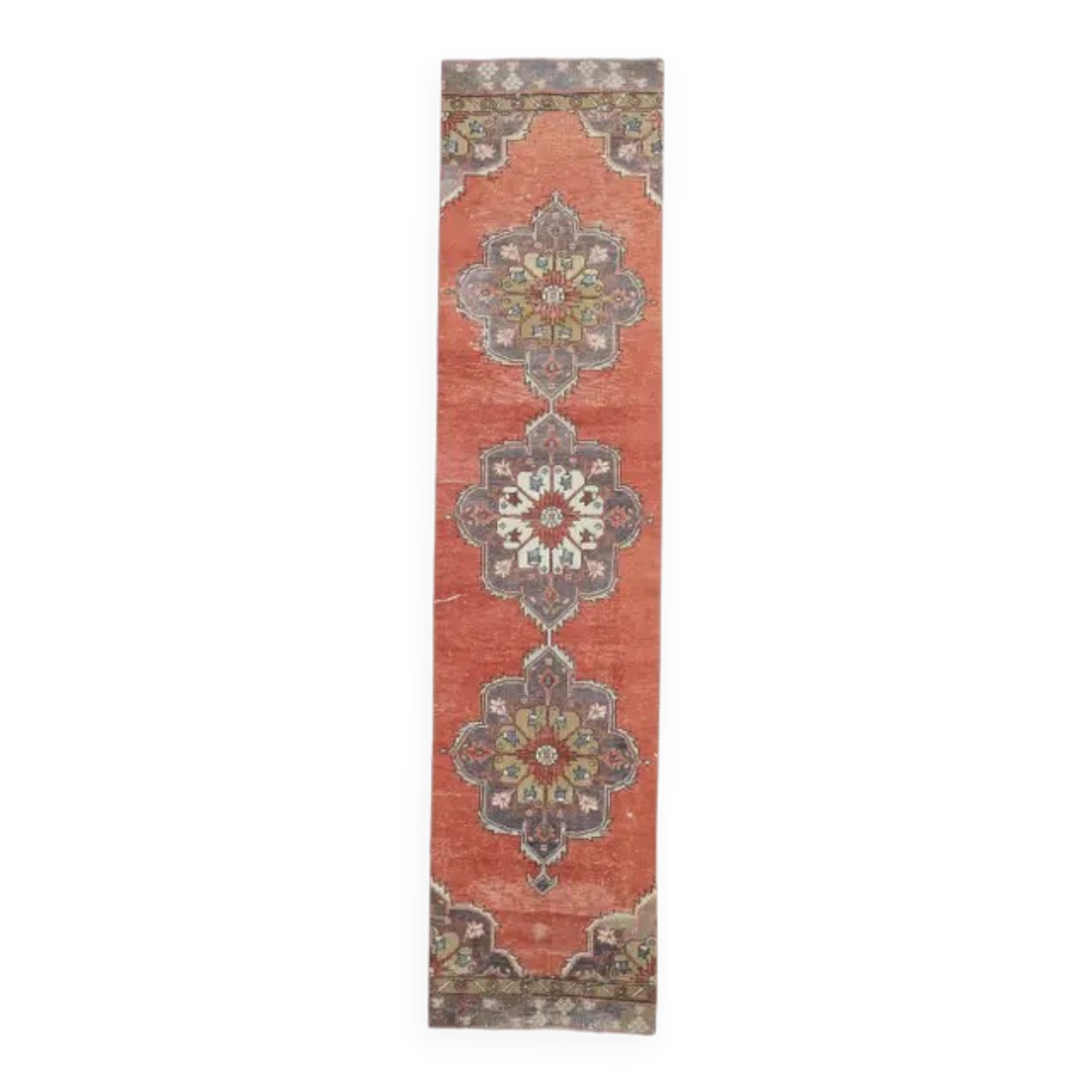 Couloir oriental turc vintage des années 1970, noué à la main, 83x352.