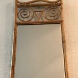 ancien miroir rotin bambou forme hibou chouette vintage