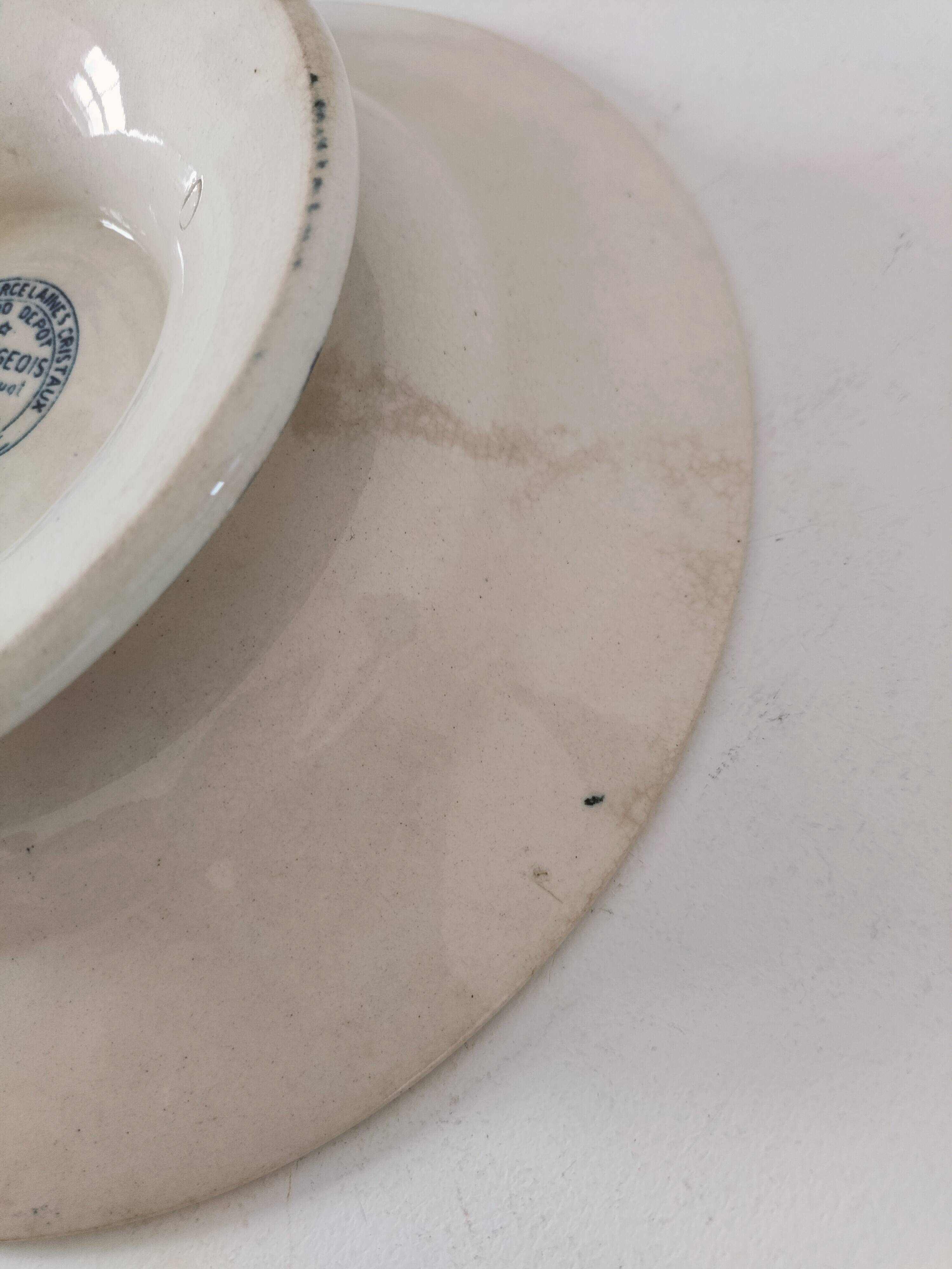 E. Bourgeois footed plate – Excelsior blue decoration, late 19th century
