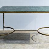 Table basse du milieu du siècle, France 1960 en laiton et marbre vert