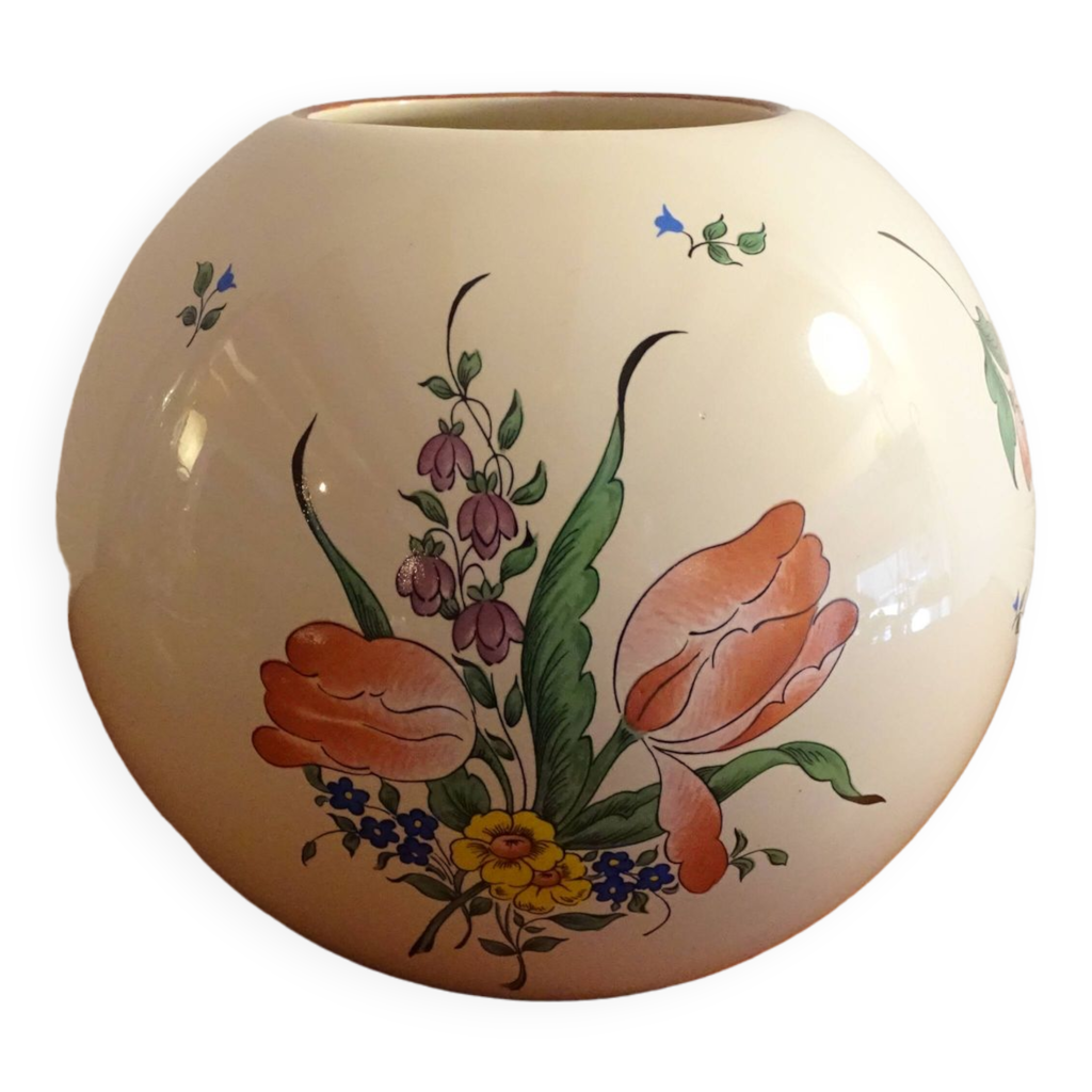 Grand Vase Ancien Strasbourg Motif Floral Liseré Rose – Style Réverbère