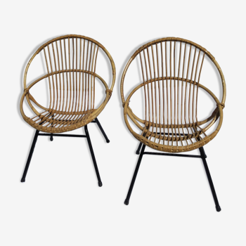 A pair of chair rattan of the 1960s