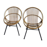 Une paire de fauteuil en rotin des années 60