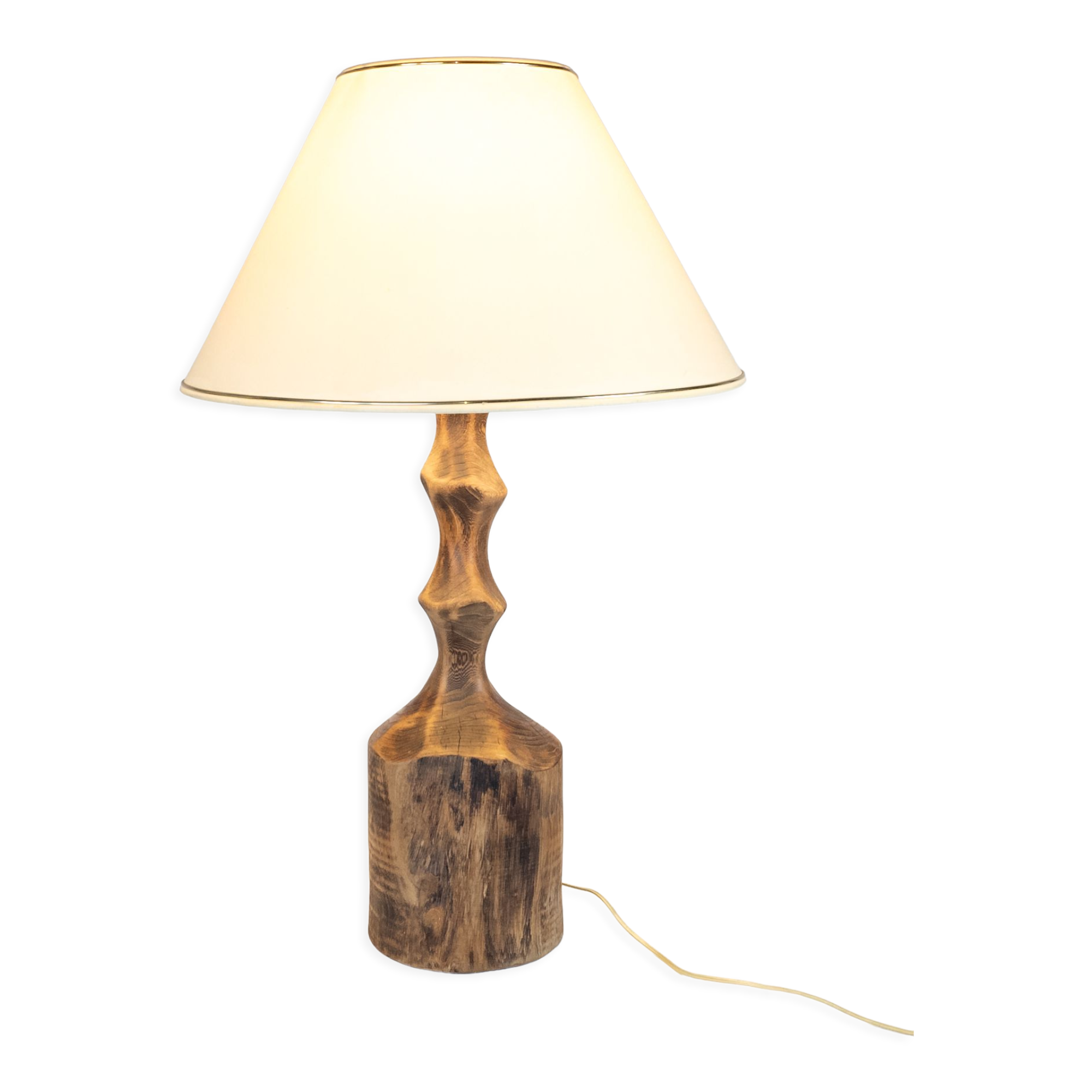 Brutalist vintage wooden tree trunk lamp modern 70's