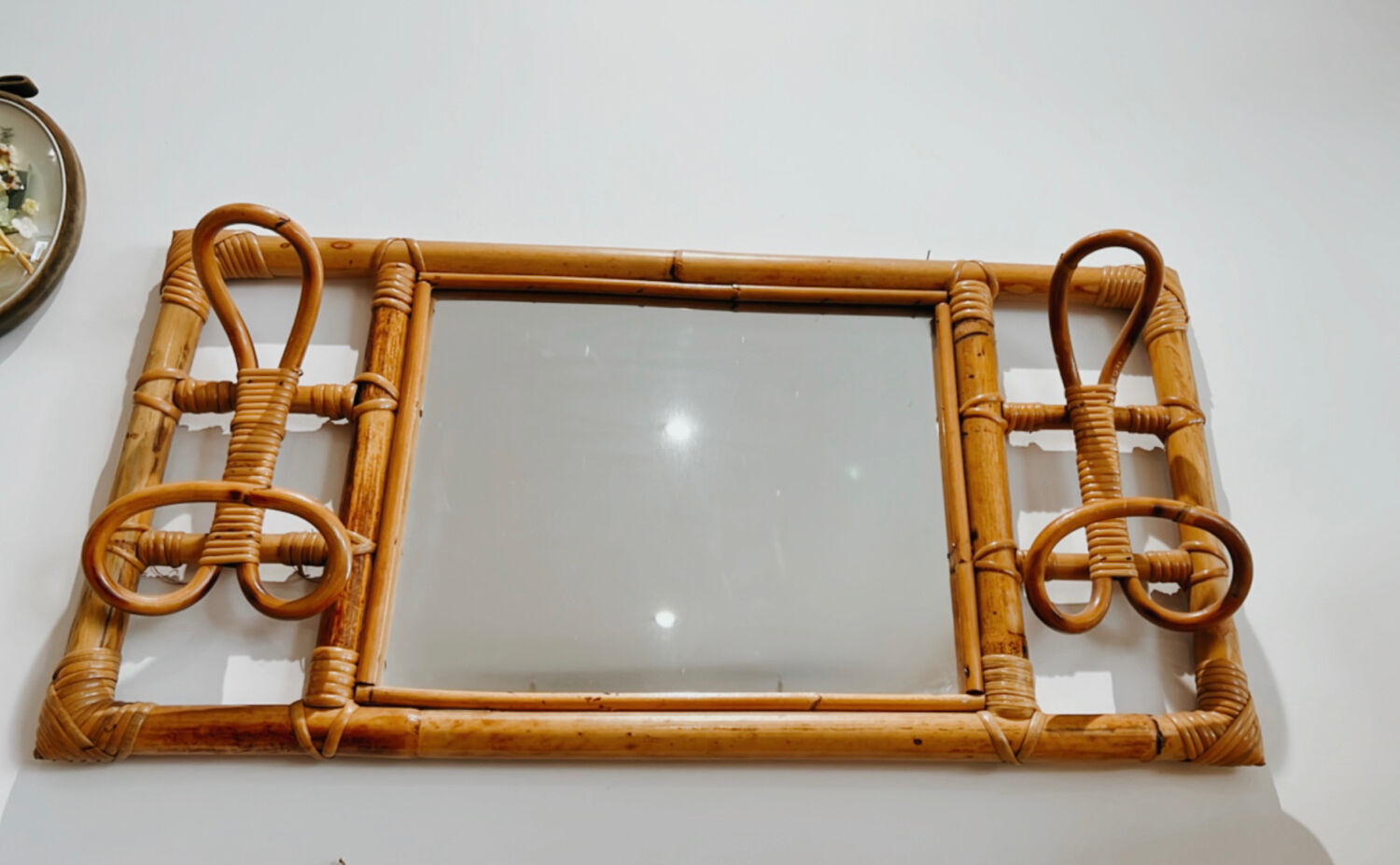 Rattan mirror wall cloakroom 70x35cm