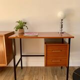 lacquered wood desk and black steel legs design from the 60s and 70s