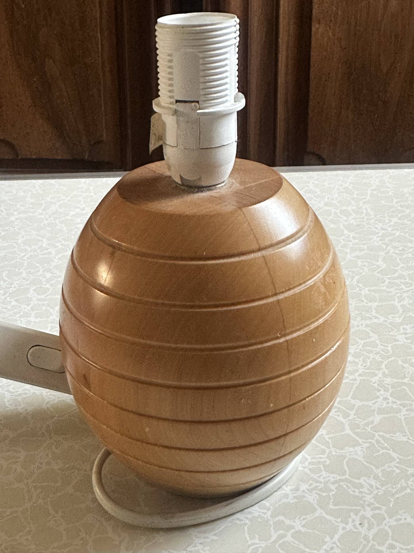 Turned and grooved wooden lamp base – 1980s