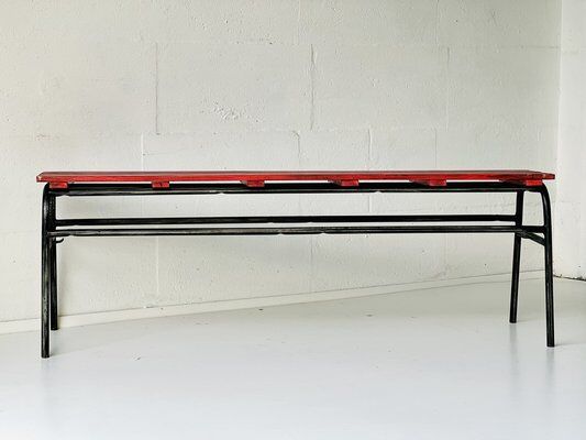 Red industrial pine bench, 1970s