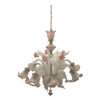 Large Venetian Pink and white Chandelier 1960’s
