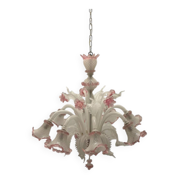 Large Venetian Pink and white Chandelier 1960’s