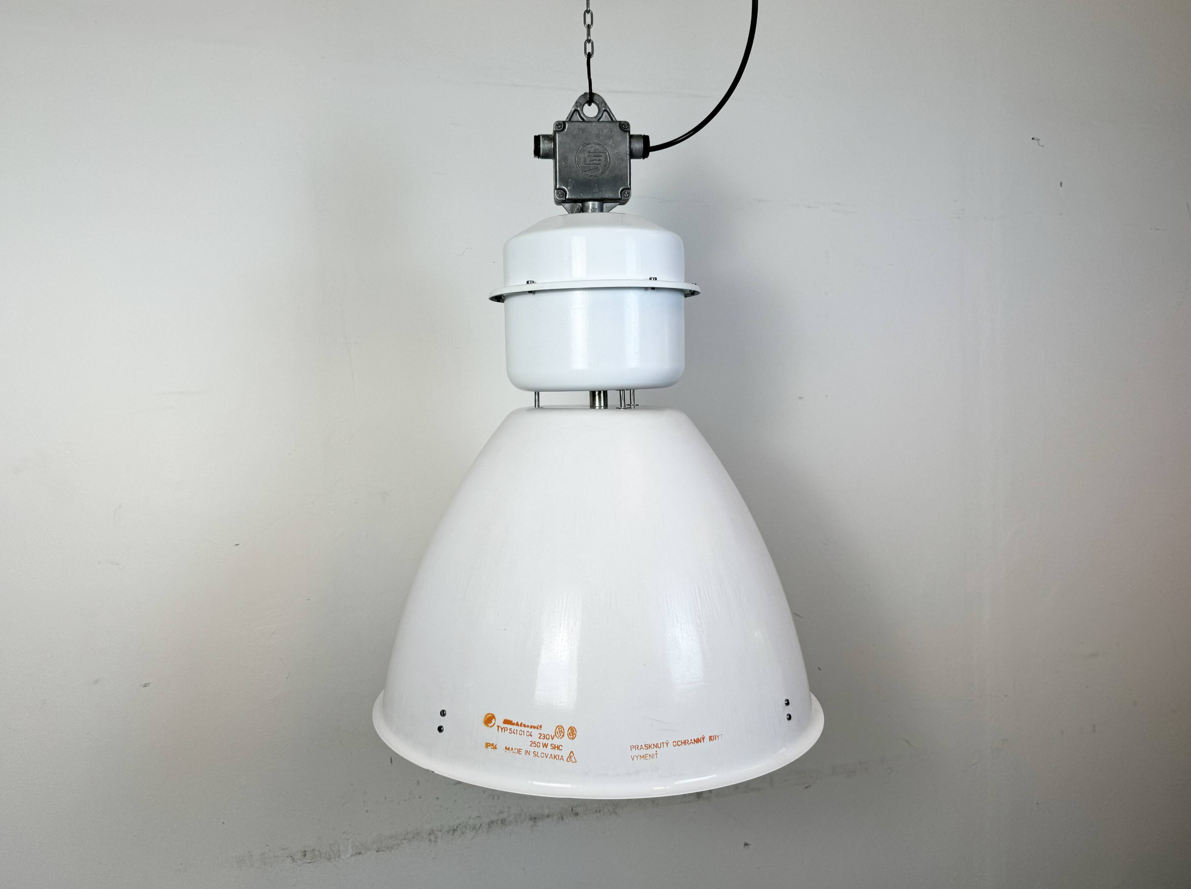 Large White Enamel Industrial Factory Lamp from Elektrosvit, 1990s